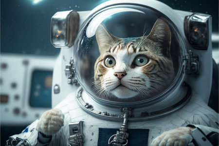 Cat as an Astronaut created with generative AI technology. High quality illustrationの写真素材