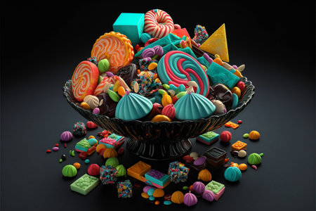 Colorful bright sweets on a black background created with generative AI technology. High quality...