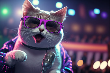 Cats as rock stars at concert created with generative AI technology. High quality illustrationの写真素材