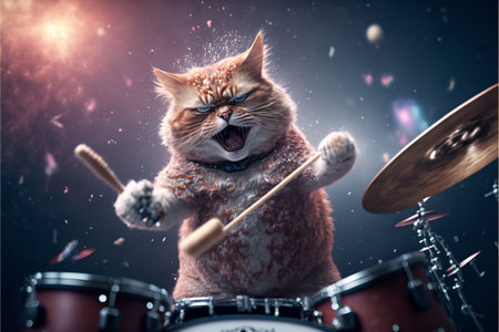Cats as rock stars at concert created with generative AI technology. High quality illustrationの写真素材