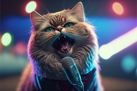 Cats as rock stars at concert created with generative AI technology. High quality illustrationの写真素材