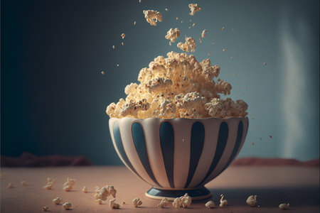 Freshly made popcorn while it is still popping created with generative AI technology. High quality illustrationの写真素材