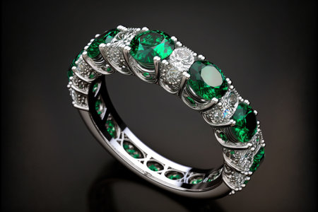 Emerald and Diamond Eternity Ring created with generative AI technology. High quality illustrationの写真素材