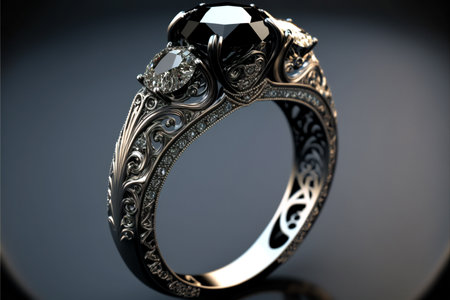 Platinum Ring with Black Diamond created with generative AI technology. High quality illustrationの写真素材