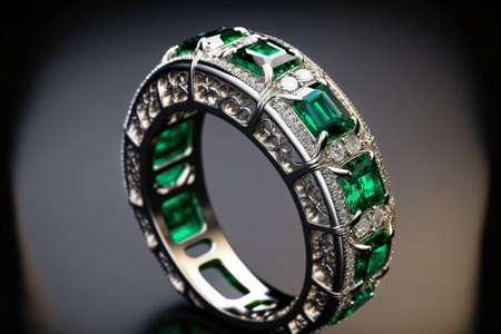 Emerald and Diamond Eternity Ring created with generative AI technology. High quality illustrationの写真素材