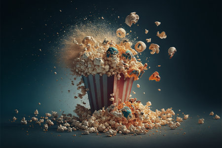 Freshly made popcorn while it is still popping created with generative AI technology. High quality illustrationの写真素材