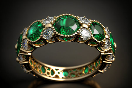 Emerald and Diamond Eternity Ring created with generative AI technology. High quality illustrationの写真素材