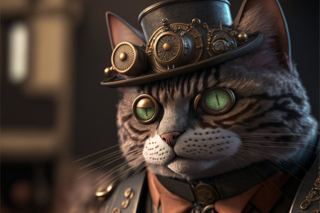 Cyberpunk-style cat created with generative AI technology. High quality illustrationの写真素材