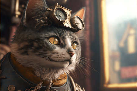 Cyberpunk-style cat created with generative AI technology. High quality illustrationの写真素材