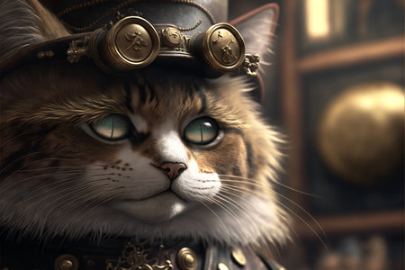 Cyberpunk-style cat created with generative AI technology. High quality illustrationの写真素材