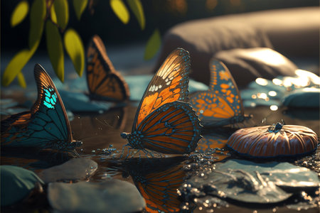 Colorful butterflies in the jungle created with generative AI technology. High quality illustrationの写真素材