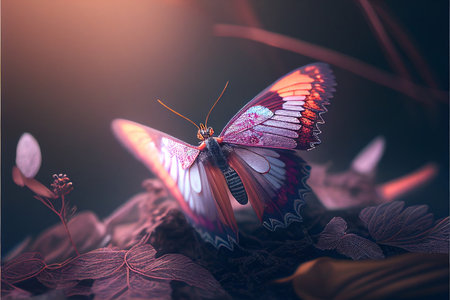 Colorful butterflies in the jungle created with generative AI technology. High quality illustrationの写真素材