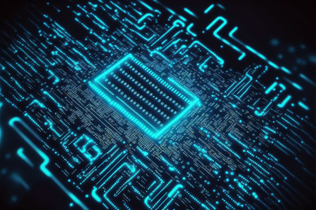 Abstract computer circuit board or motherboard or mainboard created with generative AI technology. High quality illustrationの写真素材