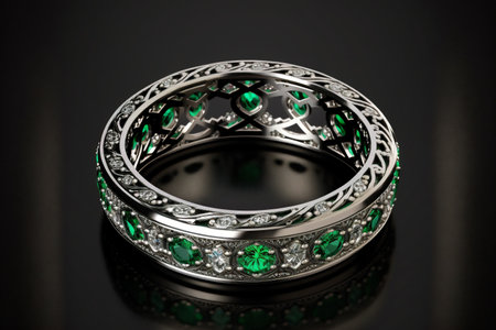 Emerald and Diamond Eternity Ring created with generative AI technology. High quality illustrationの写真素材