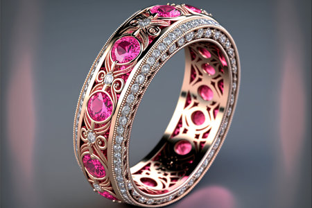 Pink Tourmaline and diamond full eternity ring created with generative AI technology. High quality illustrationの写真素材