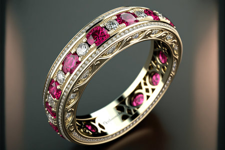 Pink Tourmaline and diamond full eternity ring created with generative AI technology. High quality illustrationの写真素材