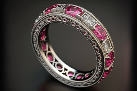 Pink Tourmaline and diamond full eternity ring created with generative AI technology. High quality illustrationの写真素材