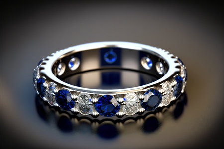 Blue sapphire and diamond half eternity ring created with generative AI technology. High quality illustrationの写真素材