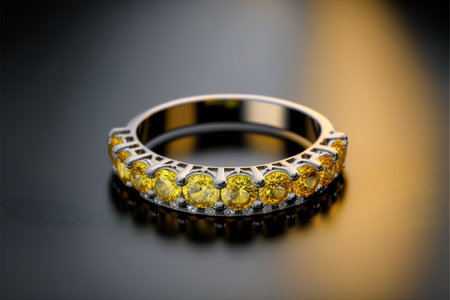Yellow sapphire and diamond half eternity ring created with generative AI technology. High quality illustrationの写真素材