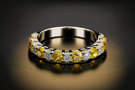 Yellow sapphire and diamond half eternity ring created with generative AI technology. High quality illustrationの写真素材