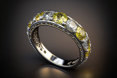 Yellow sapphire and diamond half eternity ring created with generative AI technology. High quality illustrationの写真素材
