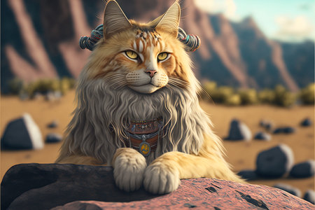 Hippie Cat created with generative AI technology. High quality illustrationの写真素材