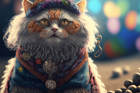 Hippie Cat created with generative AI technology. High quality illustrationの写真素材