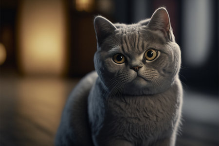 British Shorthair is the pedigreed version of the traditional British domestic cat, with a distinctively stocky body, dense coat, and broad face. Created with generative AI technology. High quality illustrationの写真素材