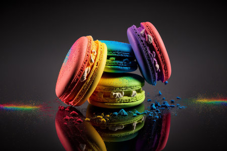 French macarons are incredibly soft, light, and chewy sandwich cookies created with generative AI technology. High quality illustrationの写真素材