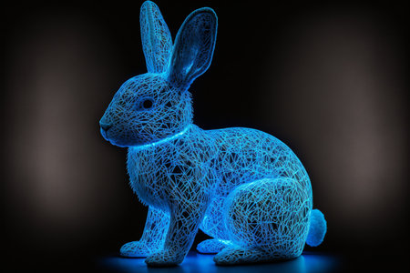 Neon Easter bunny glowing in the dark created with generative AI technology. High quality illustrationの写真素材