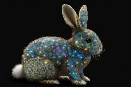 Neon Easter bunny glowing in the dark created with generative AI technology. High quality illustrationの写真素材