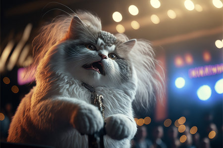 Cats as rock stars at concert created with generative AI technology. High quality illustrationの写真素材