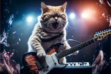 Cats as rock stars at concert created with generative AI technology. High quality illustrationの写真素材