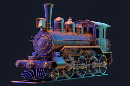 Hologram steam locomotive created with generative AI technology.の写真素材