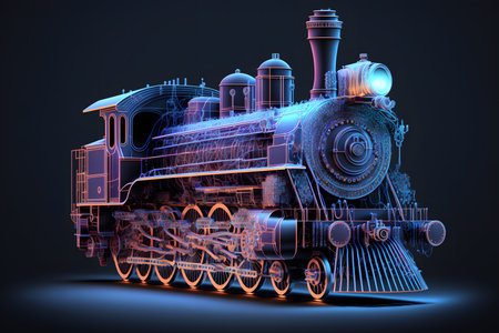 Hologram steam locomotive created with generative AI technology.の写真素材