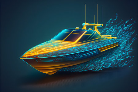 Hologram of Speedboat created with generative AI technology. High quality illustrationの写真素材