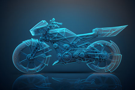 Hologram of motorcycle created with generative AI technology. High quality illustrationの写真素材