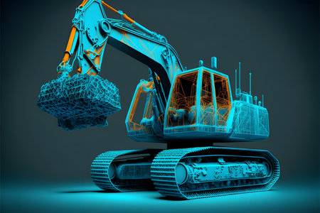 Hologram of excavator, created with generative AI technology. High quality illustrationの写真素材