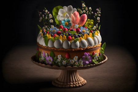 Swedish midsummer cake on black background created with generative AI technology. High quality illustrationの写真素材
