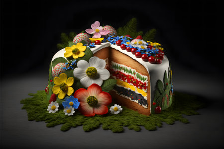 Swedish midsummer cake on black background created with generative AI technology. High quality illustrationの写真素材