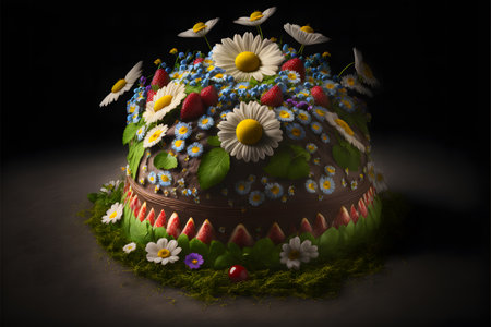 Swedish midsummer cake on black background created with generative AI technology. High quality illustrationの写真素材