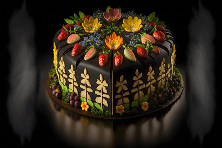 Swedish midsummer cake on black background created with generative AI technology. High quality illustrationの写真素材