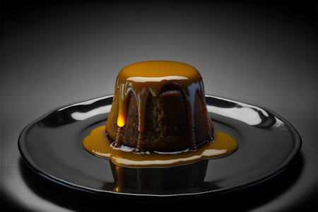 Sticky toffee pudding on black background created with generative AI technology. High quality illustrationの写真素材