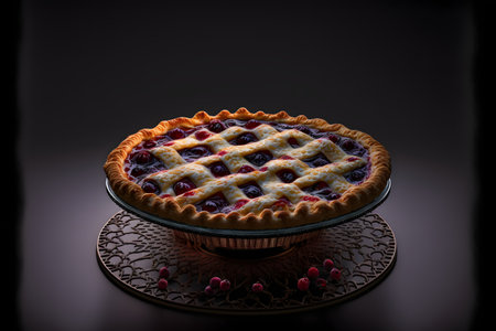 Sour Cherry Pie on black background created with generative AI technology. High quality illustrationの写真素材