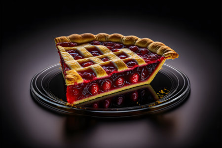 Sour Cherry Pie on black background created with generative AI technology. High quality illustrationの写真素材