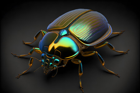scarab beetle on black background created with generative AI technology. High quality illustrationの写真素材