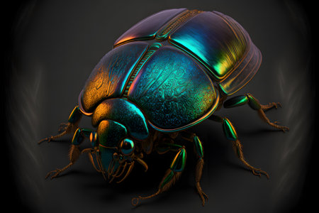 scarab beetle on black background created with generative AI technology. High quality illustrationの写真素材