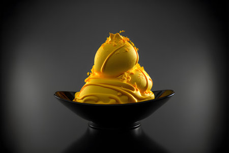 Saffron Ice Cream on black background created with generative AI technology. High quality illustrationの写真素材