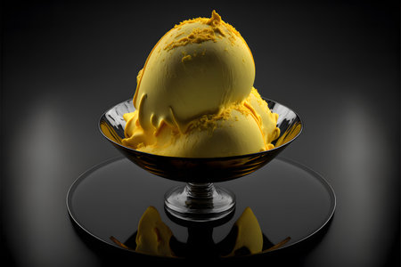 Saffron Ice Cream on black background created with generative AI technology. High quality illustrationの写真素材