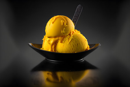 Saffron Ice Cream on black background created with generative AI technology. High quality illustrationの写真素材